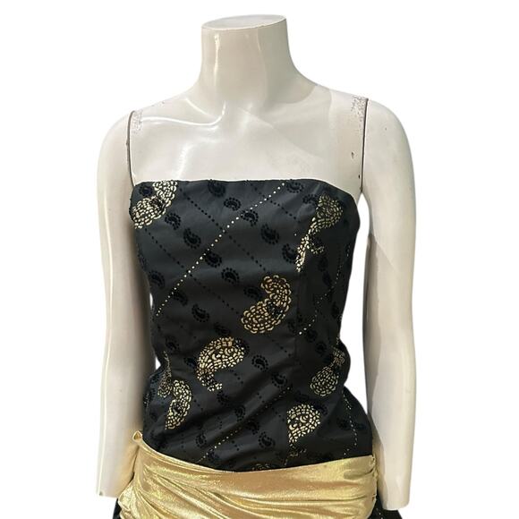 Vintage 1980s Black & Gold Strapless Bubble Hem Mini Dress - - Picture 2 of 4